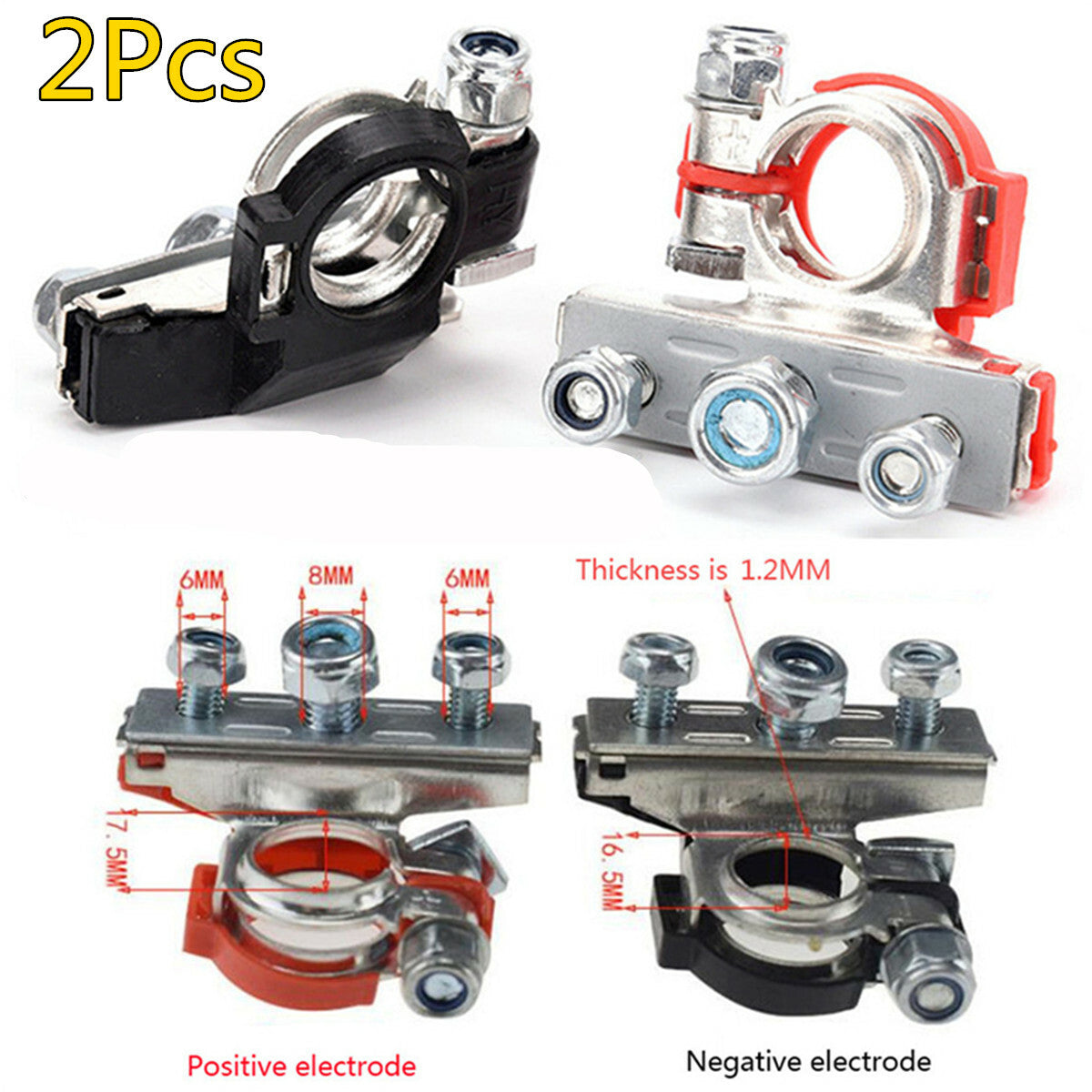 2x Car Positive & Negative Heavy Duty Battery Terminal Clip Connector Clamp Bras