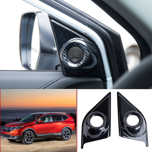 for Honda CRV CR-V 17-2022 Carbon Fiber 2P A Pillar Triangle Speaker Cover Trim