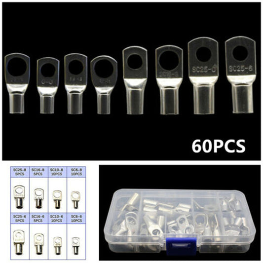 60-piece pack of copper lug battery cable ring connector terminal repair - n