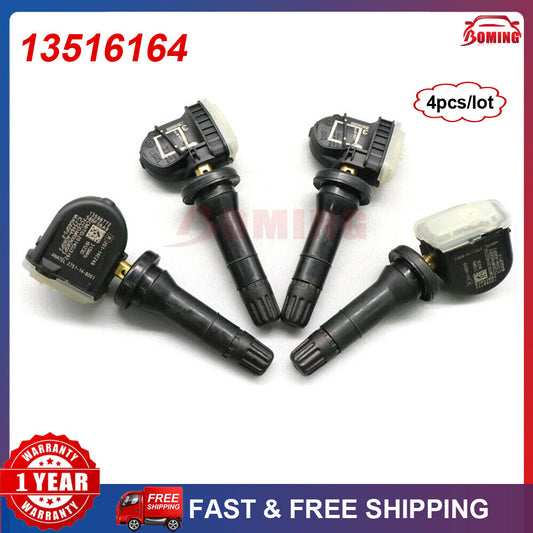 4-pack of new TPMS 13516164 tire pressure sensors for Chevrolet , for GMC , for Cadillac , and for Buick .