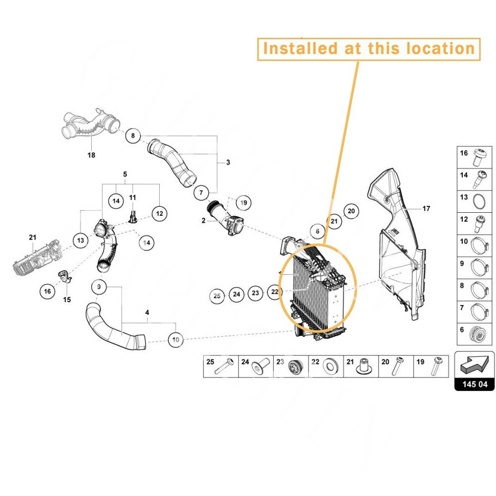 Suitable for LAMBORGHINI URUS charging air cooler radiator right equipment manufacturer: 4M0145804AK
