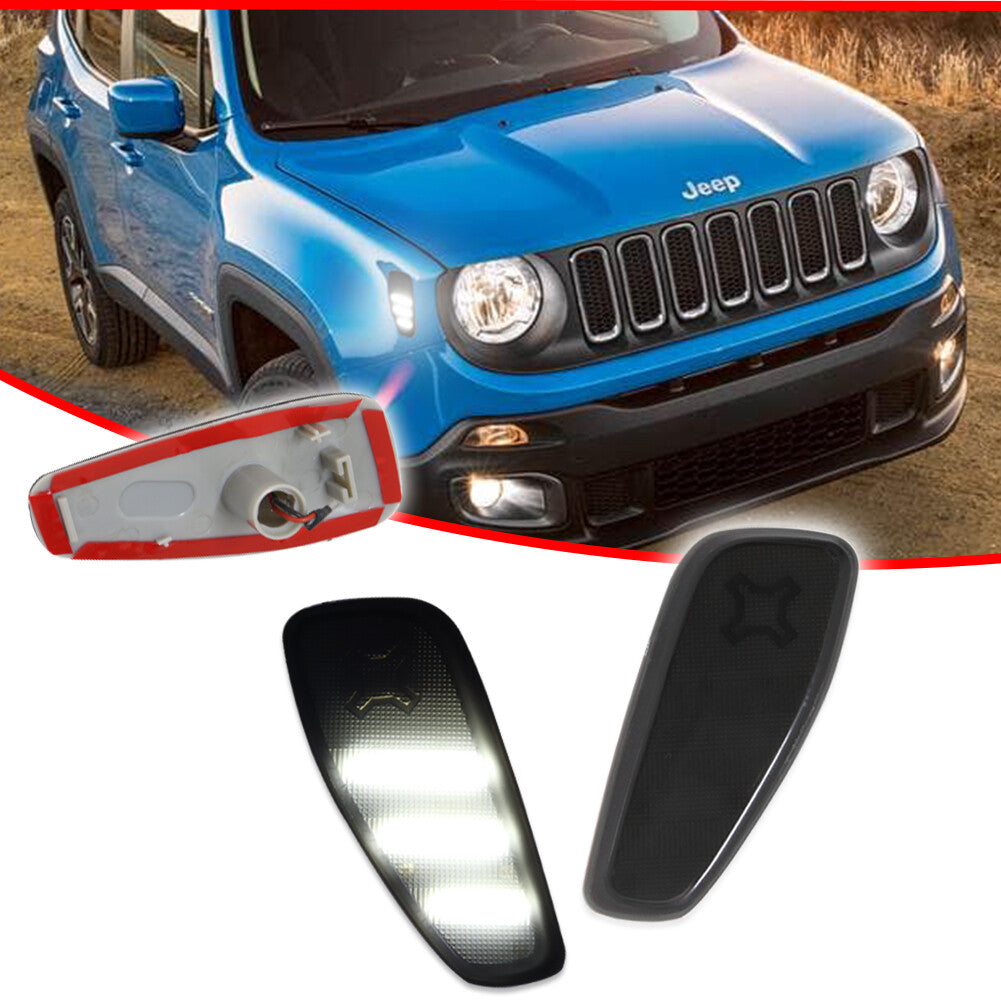 Pack Smoked Side Marker Turn Signal White LED Lights for 2015+ for Jeep Renegade - v