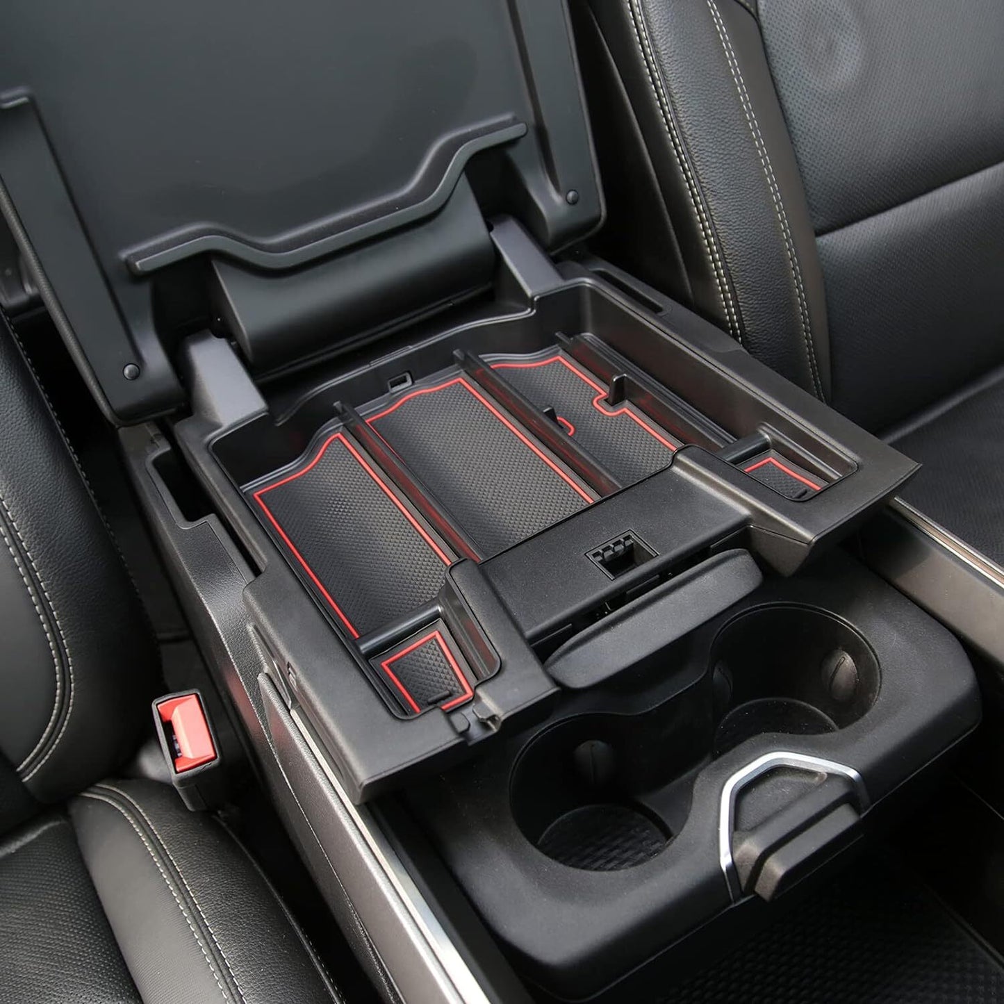 Center Console Organizer for 2019-2024 for RAM 1500 2500 Armrest Storage Box (Red) n