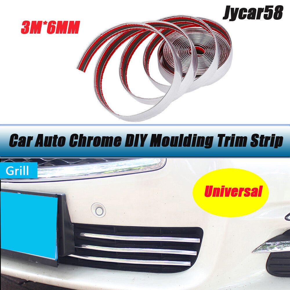 Chrome Moulding Trim Strip For Grille Window Door Bumper SUVs Exterior 3M 6MM