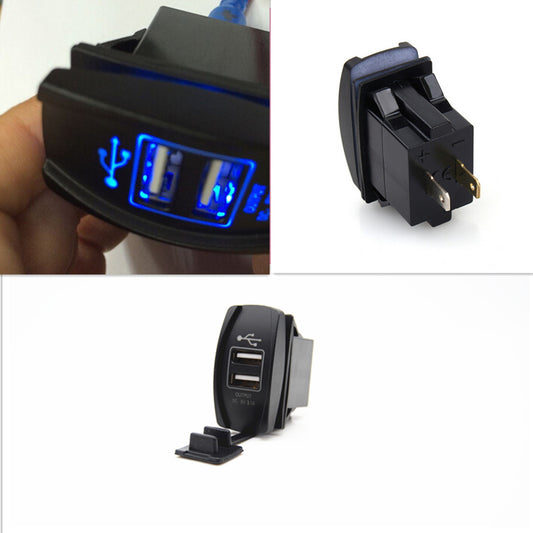 Car Suv Waterproof Blue Light Charger Carling ARB Dual USB Adapter Socket Power