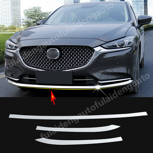 for Mazda 6 Atenza 2018-2021 Glossy Silver Front Bumper Lower Trim Strips Covers