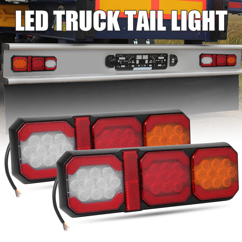 2x Amber/Red/Wthie LED Rear Brake Stop Turn Signal Tail Light DRL Trailer Truck