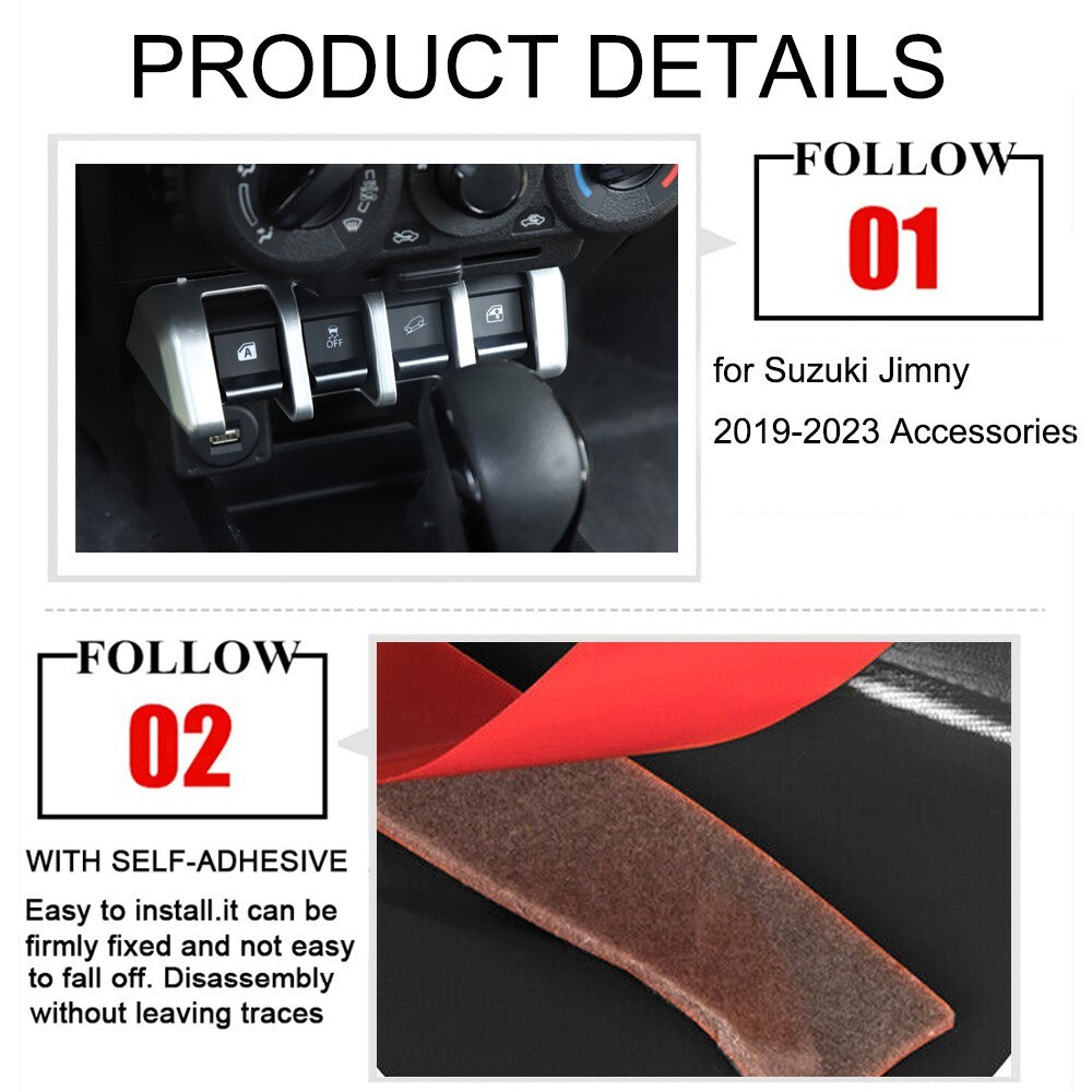 Silver Window Lift Switch Button Panel Cover Trim for Suzuki for Jimny 2019-2023