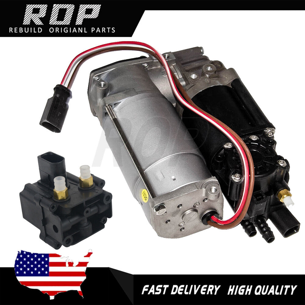 Air Suspension Compressor Pump+Valve Block Kit Set 2pc for BMW 7 Series F01 F02