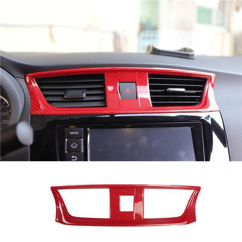 for Nissan Sentra 13-2019 Red Carbon Fiber Console Air Outlet Vent Frame Trim 1X
