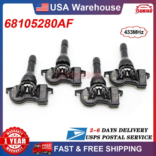 4Pcs New for Dodge Dart for Jeep 13-16 433Mhz 68105280AF TIRE PRESSURE SENSOR TPMS