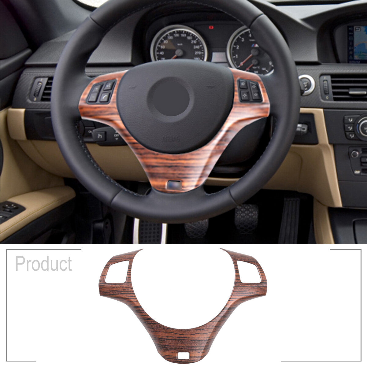 Pine wood trim on the steering wheel is suitable for 2005-2012 3 E90, E92, and E93 models. n