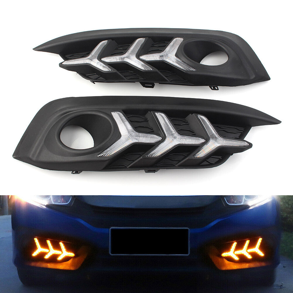 12V LED Daytime Running Light DRL Turn Signal Fog Lamp Fit for Honda for Civic 2016-2018