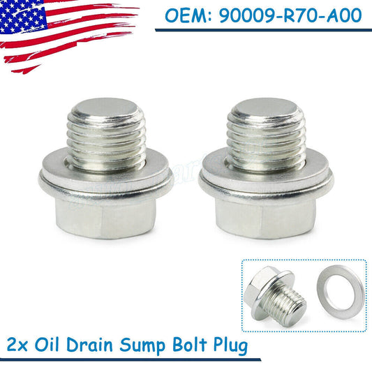 2-Piece Pack of new Oil Pan Drain Bolts and Plugs and Washing Machine 90009-R70-A00 for Acura for Honda Accord n