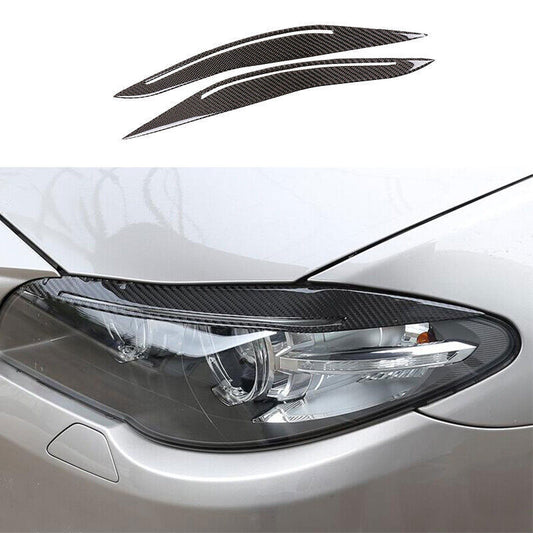 for BMW 5 Series 2011-17 Real Carbon Fiber Front Headlight Lamp Eyebrow Trim 2P