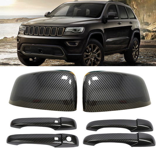 for Jeep Grand Cherokee 11-20 Carbon Fiber Rearview Mirror Cap+Door Handle Cover