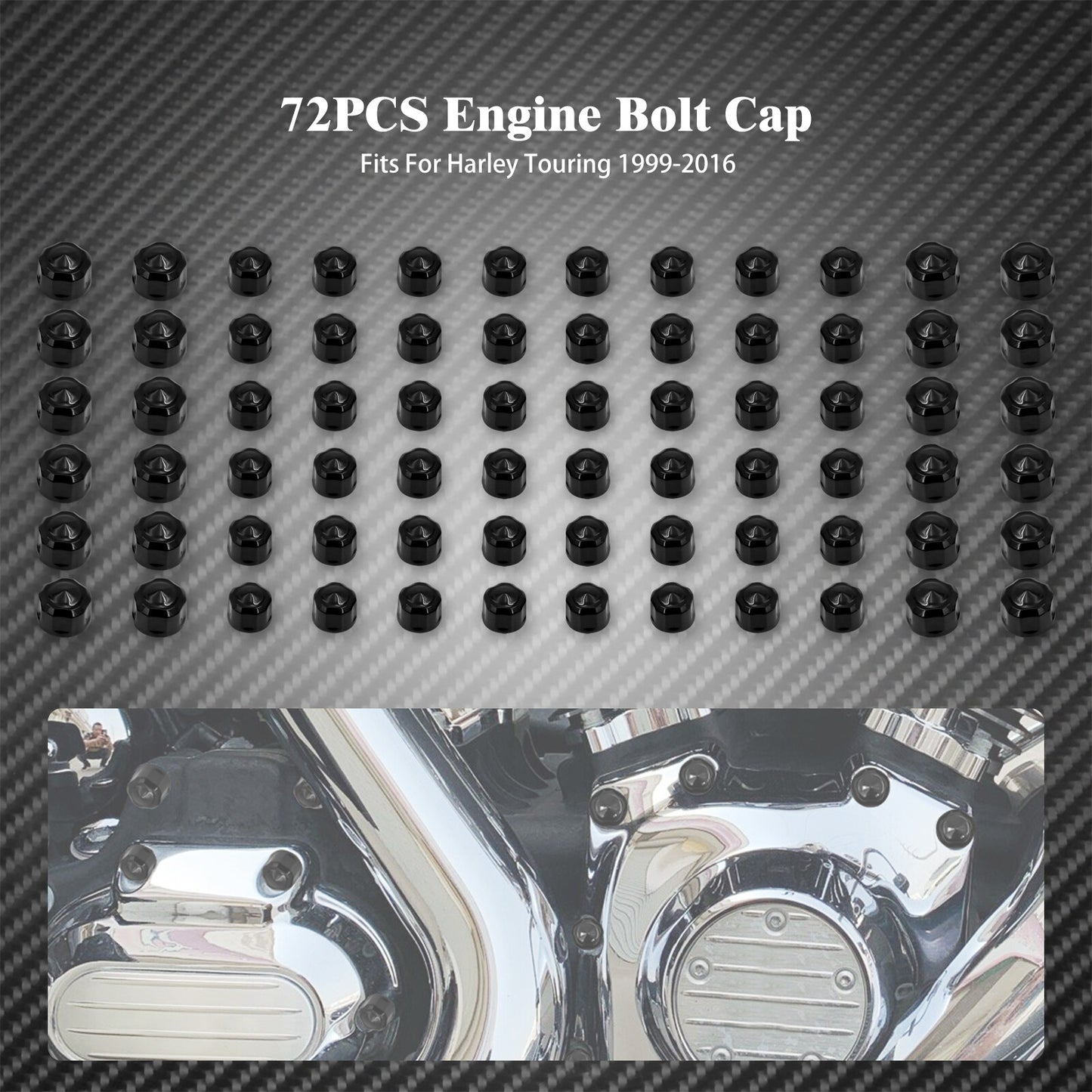 72X Black Engine Bolt Caps Covers Set Fit for Harley Touring FLH Softail 1999-16 Q