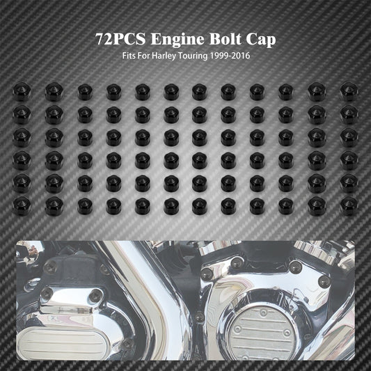 72X Black Engine Bolt Caps Covers Set Fit for Harley Touring FLH Softail 1999-16 Q