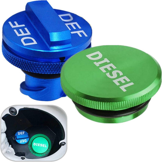 Green Diesel Fuel Tank Caps& Blue DEF Cap Aluminum for 2013-2018 for Dodge for Ram Q