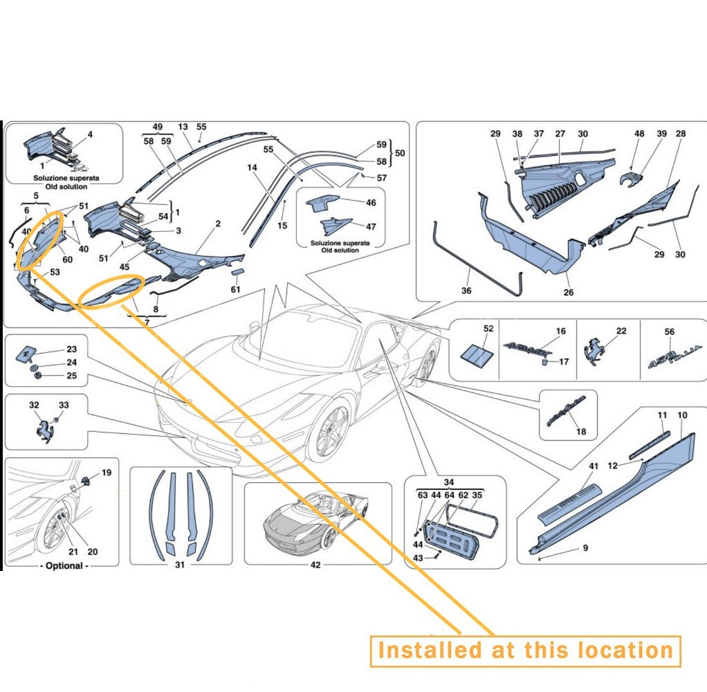 Equipment Manufacturer ( ) Trunk Trim Cover Kit for Ferrari 458 Italia / Spider Shield: 82277300/400