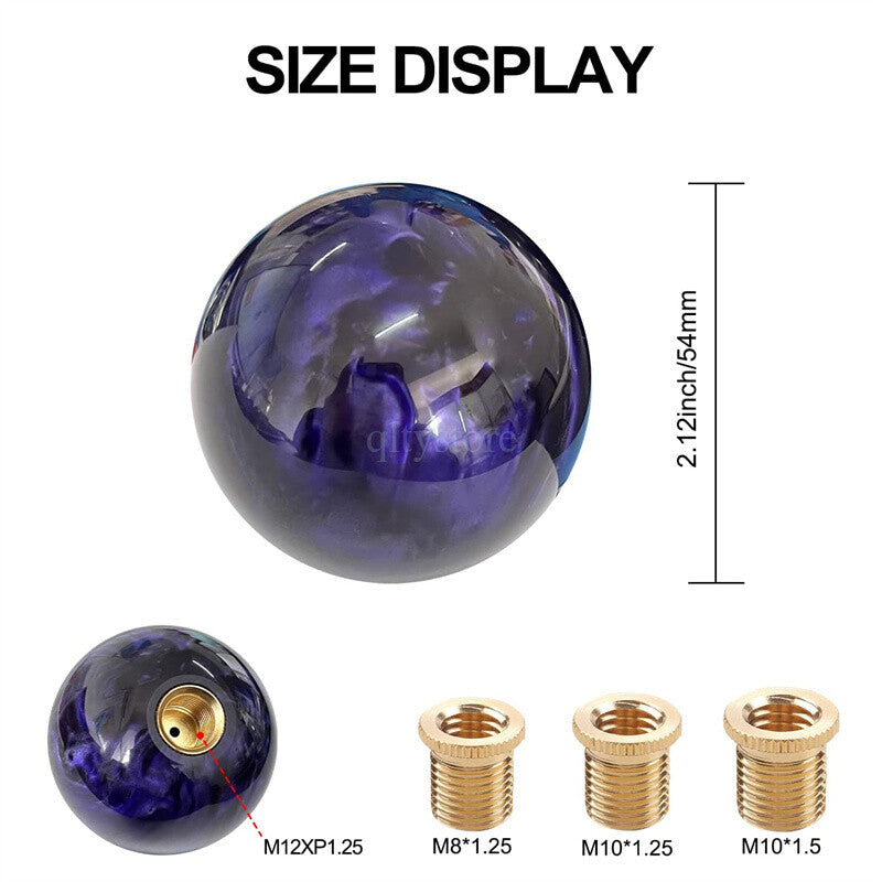 1* Marble Style Round Ball Shift Knob Gear Shifter Head with 3 Adapters Purple Q