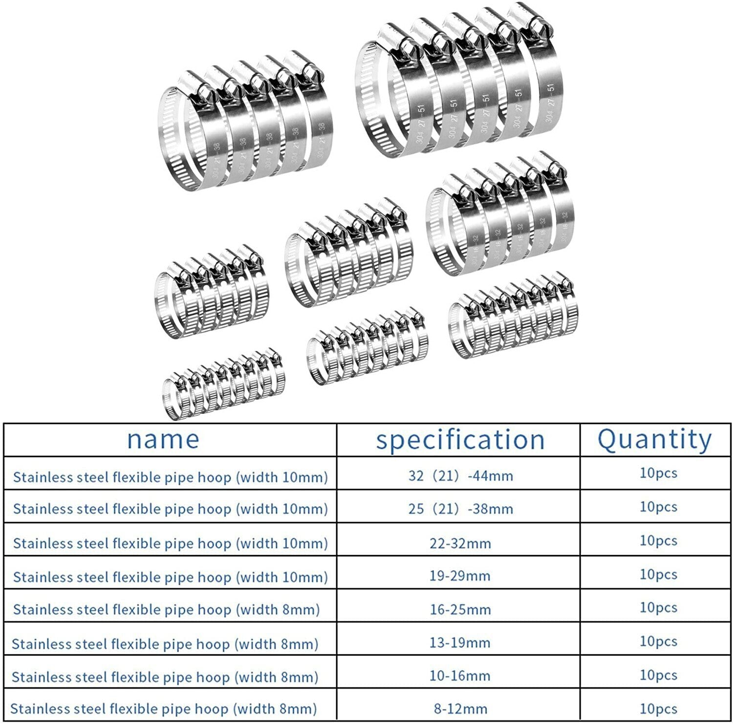 80 Pcs 8 Sizes Hose Ties Clip Temperature Resistance Hose Clips for Water Pipe