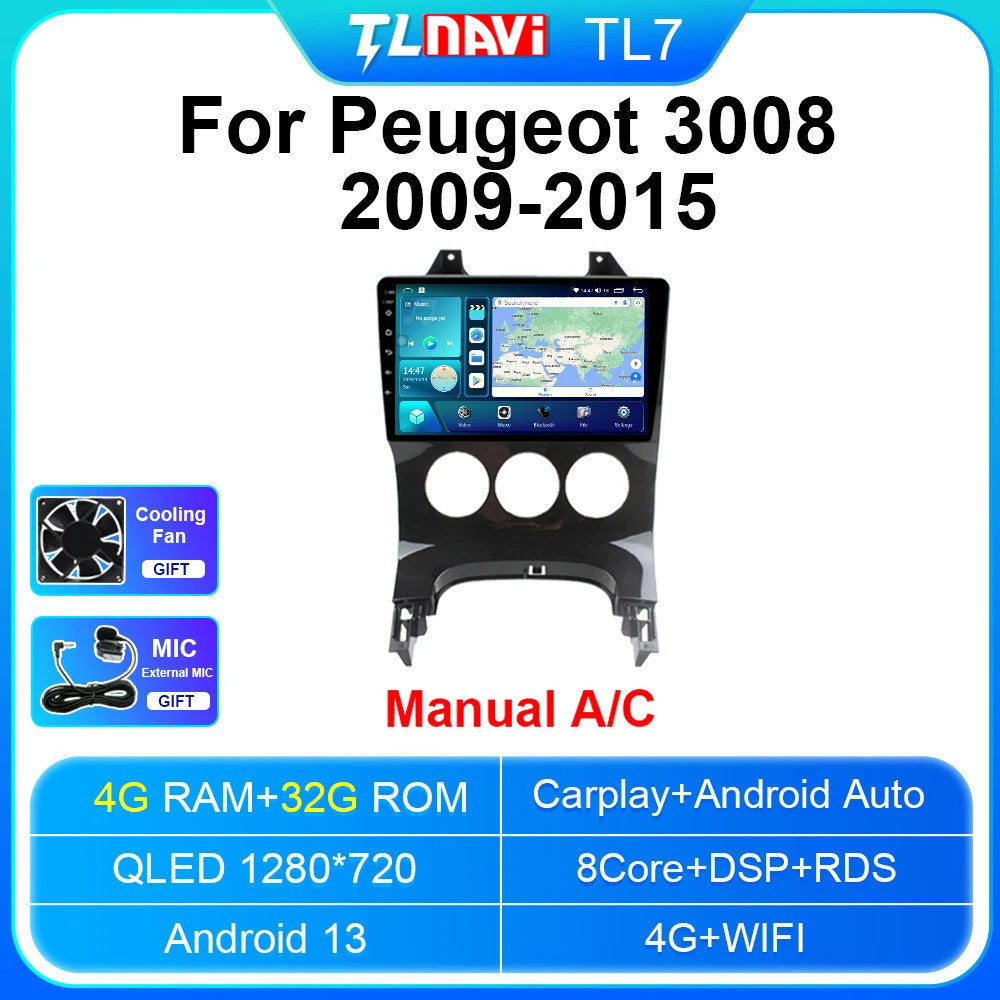 for Peugeot 3008 2009-2015 Android CarPlay Car Radio GPS Stereo Player Screen 4G