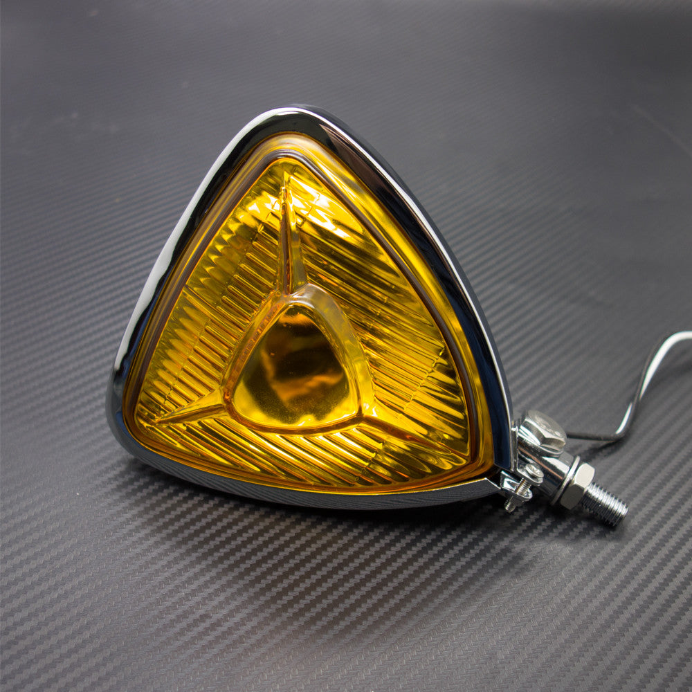 Motorcycle Chrome Triangle Headlight Lamp Flat Back for Harley Chopper Bobber Q
