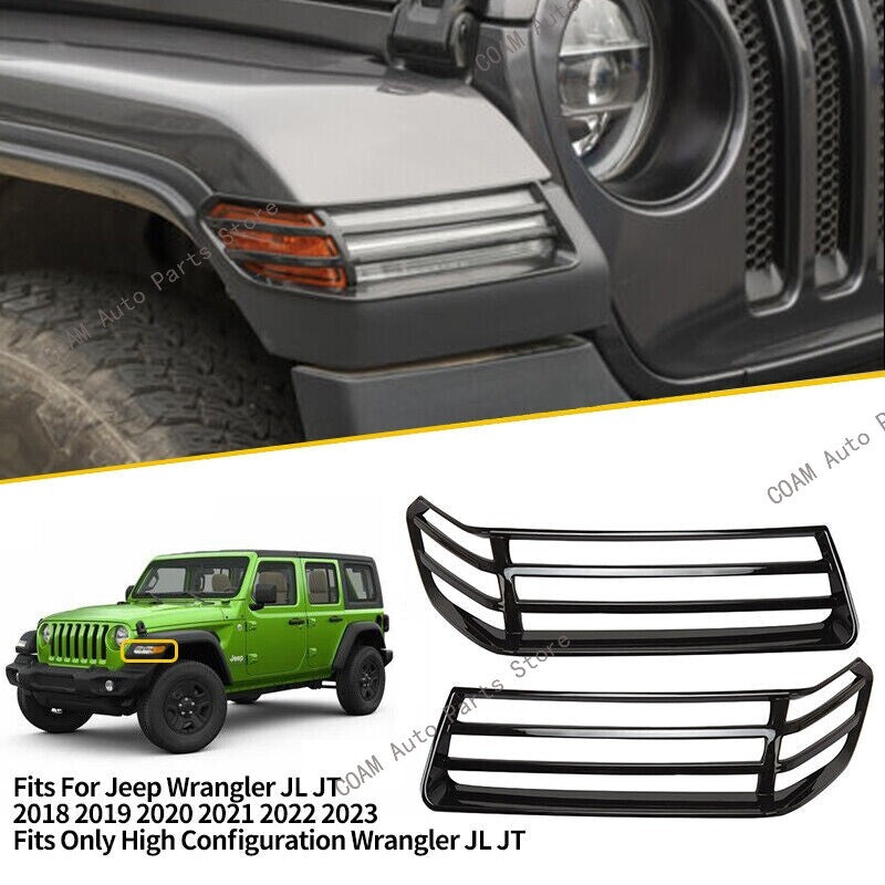 2-Piece Front Wheel Arch Light Cover Trim in Black for Jeep for Wrangler JL JT 2018-2023
