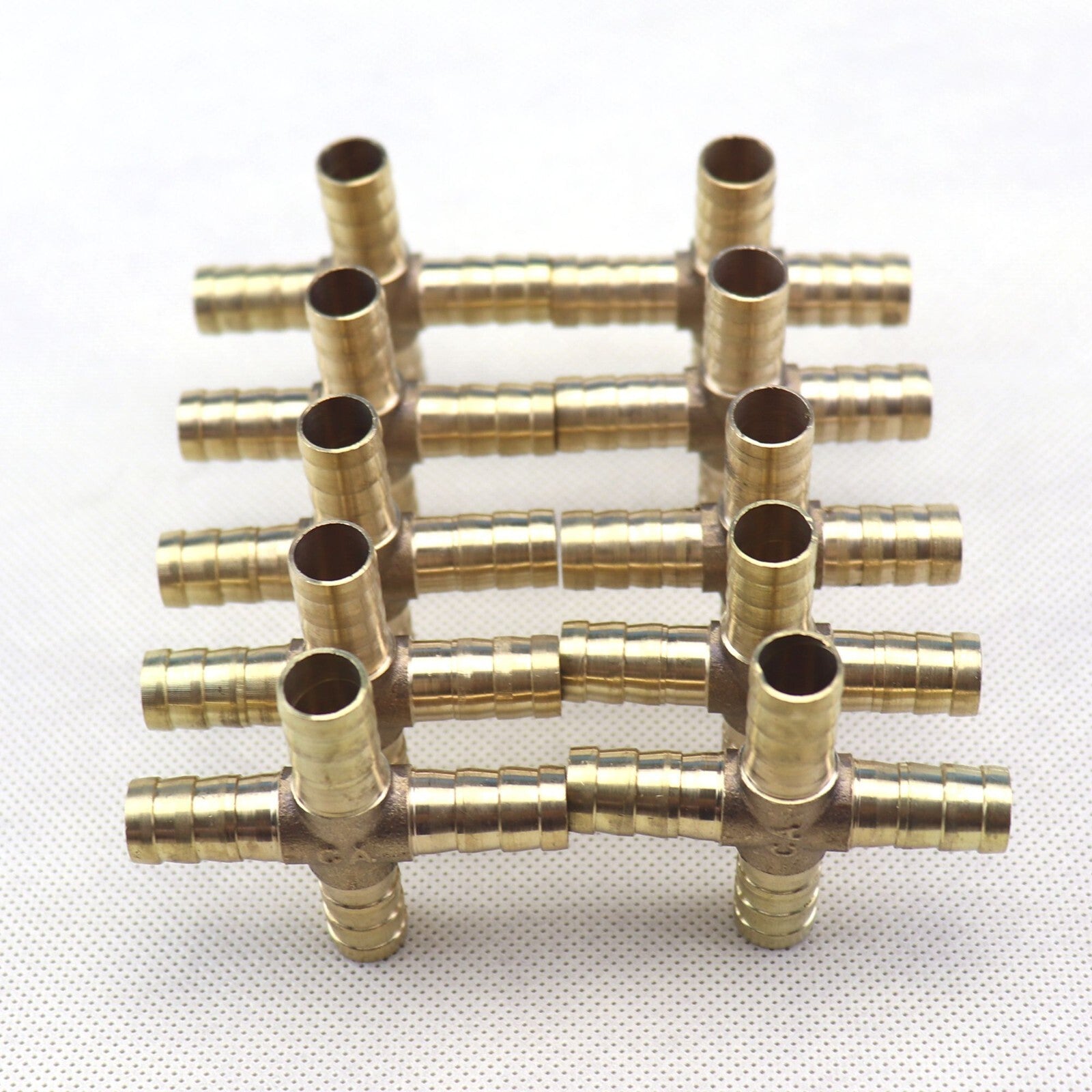 10X HOSE BARB 4 WAY Cross Brass Pipe Fitting Thread Gas Fuel Water Air 3/8 10mm