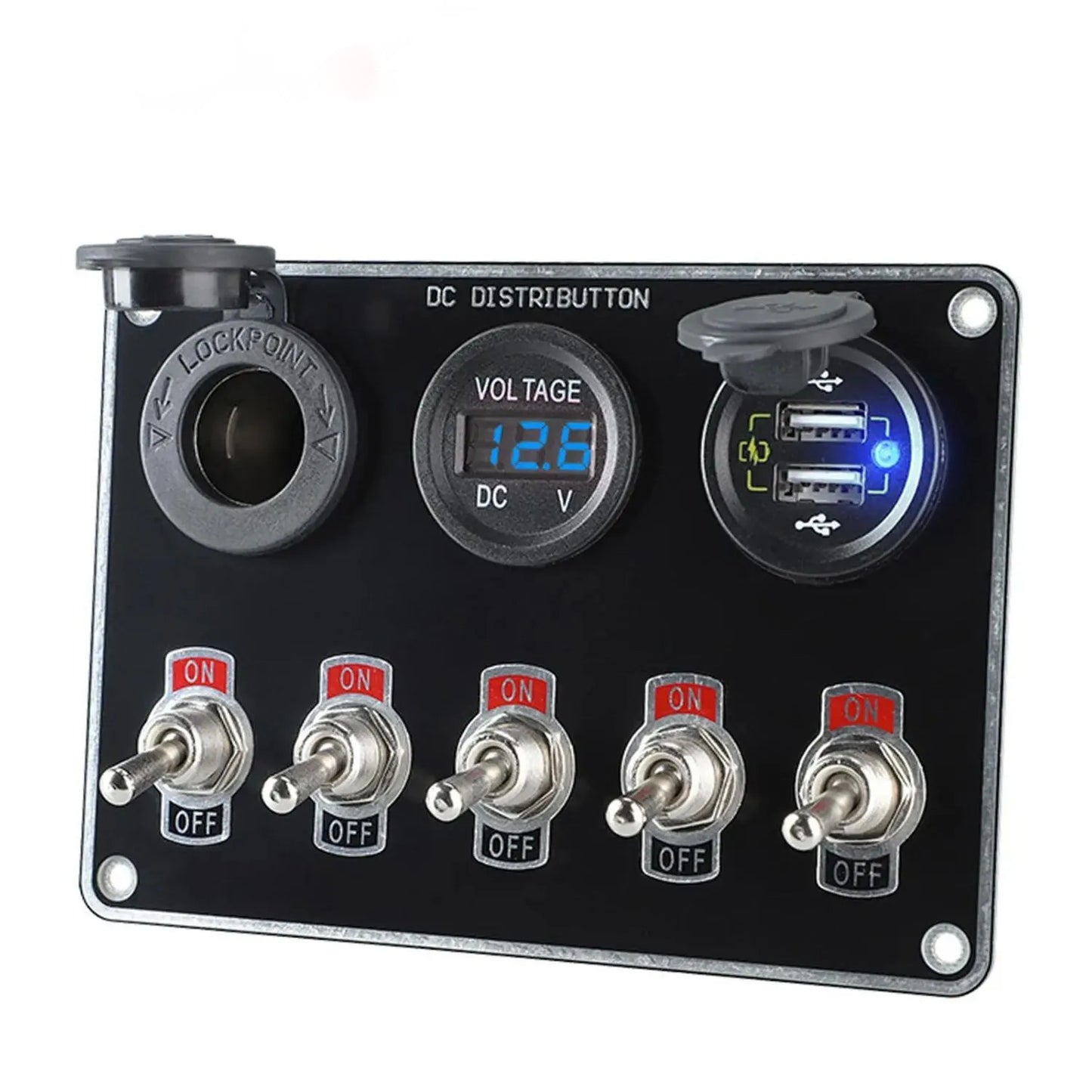 Metal joystick ignition switch panel voltmeter dual USB 12V racing car truck boat - n