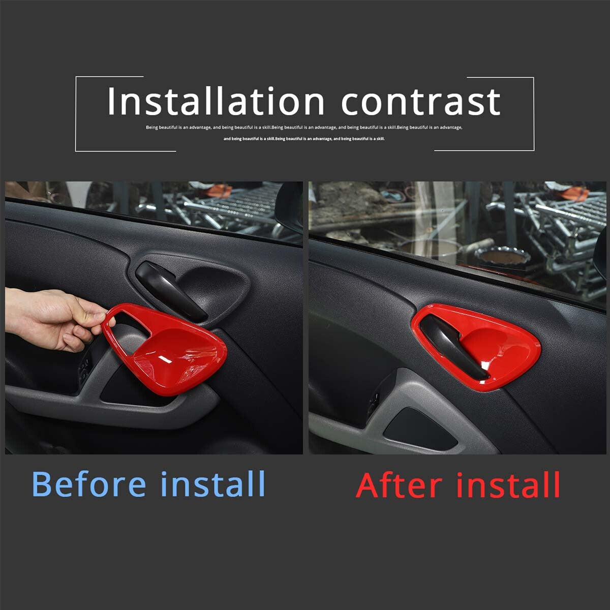 Red interior door handle cup cover decorative accessory for Smart Fortwo 2010 - 2015 - n