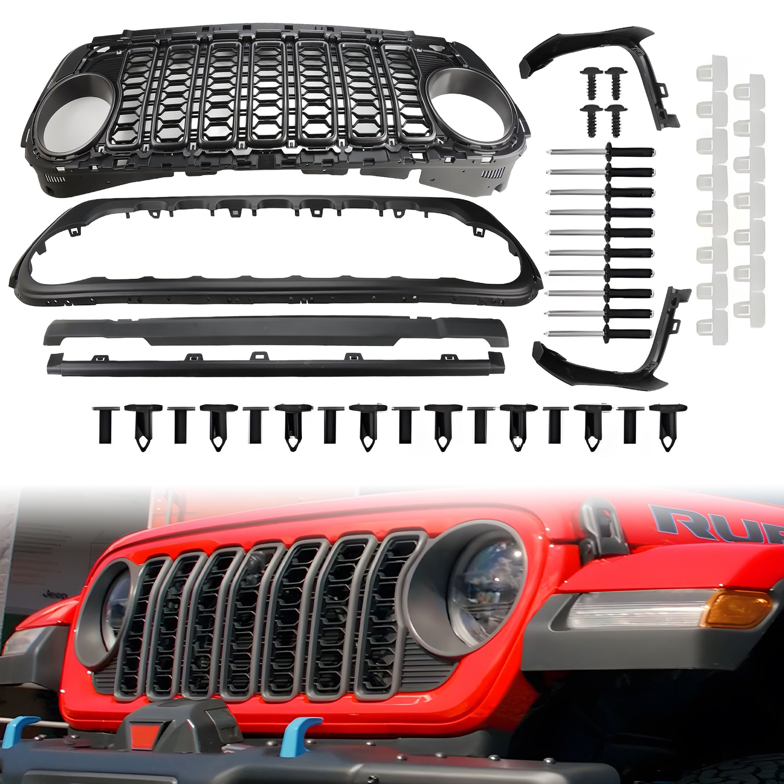 for Jeep for Wrangler JL 2018-2023 upgrade to 2024 JL Front Grill Bumper Grille Set