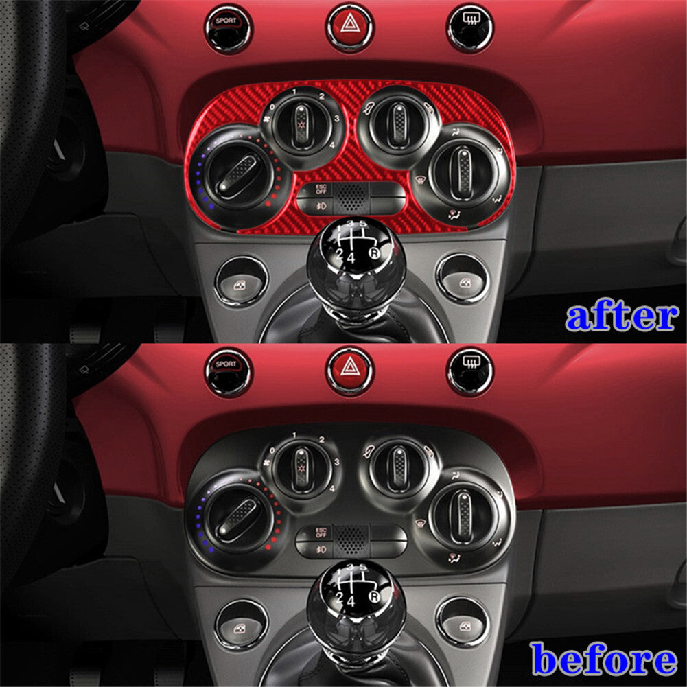 Red Carbon Fiber Interior Manual Climate Console Cover Trim For 2012-15 for Fiat 500