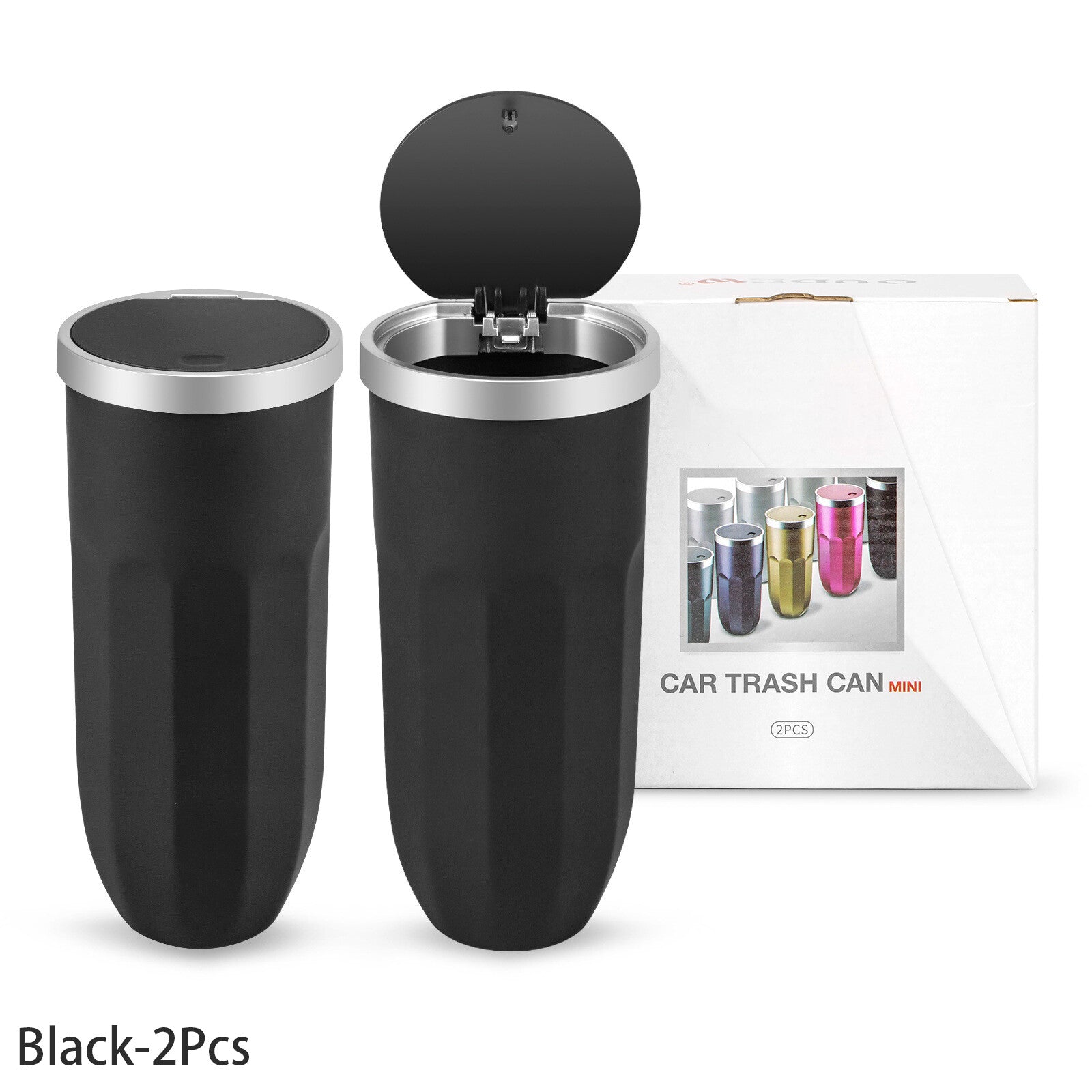 2Pcs Car Trash Can w/ Lid Car Trash Can Cup Holder Press Open Vehicle Trash Bin