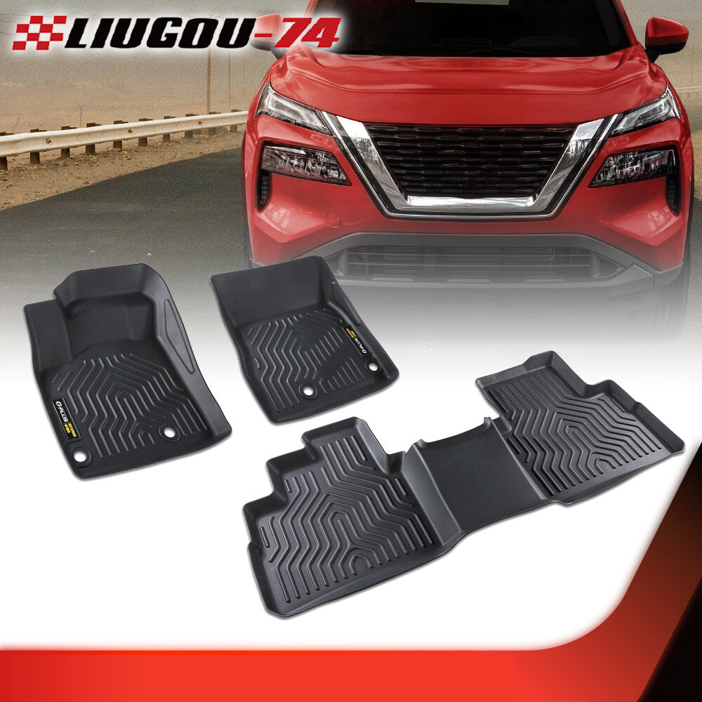 3 Piece Floor Mat Liner Set 2 Row All Weather Black Fits 2021 - 2023 for Rogue - v