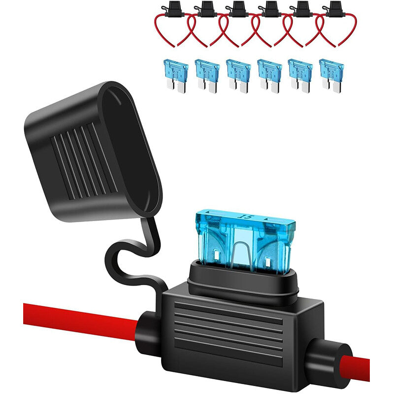 6pcs 14AWG Inline Fuse Holder 14 Gauge Automotive 6 15AMP Standard Blade Fuses