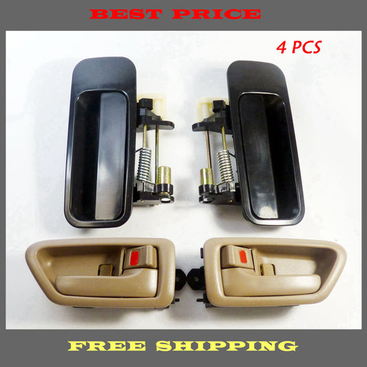 4-piece set of rear black exterior and tan interior door handles for Camry 1997-2001- n
