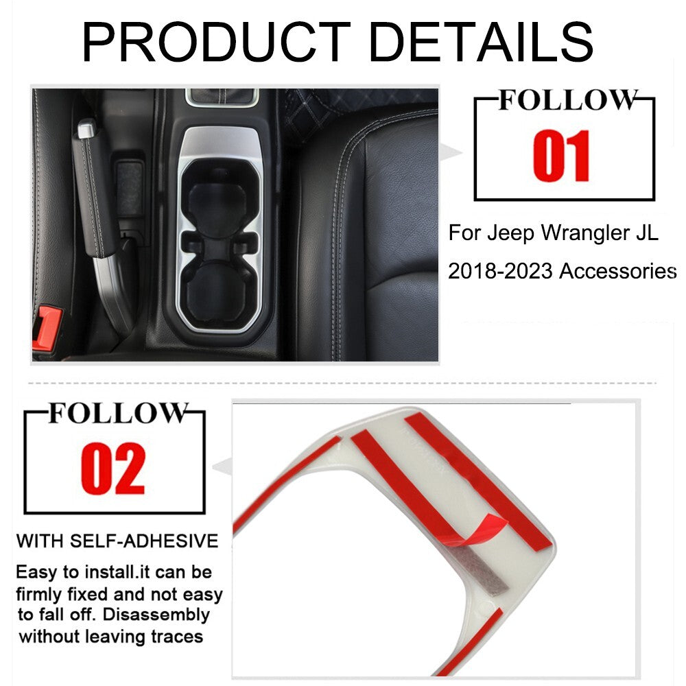 Silver Front Water Cup Holder Cover Trim Decor for Jeep for Wrangler JL 2018-2023