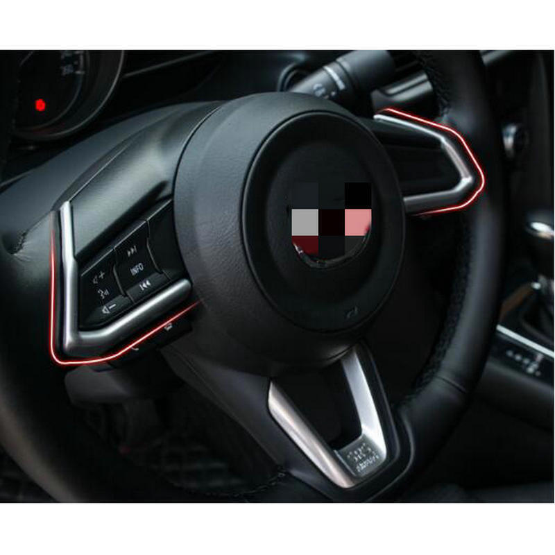 Matte Silver Interior Steering Wheel Button Cover Trim for Mazda CX-3 2016-18