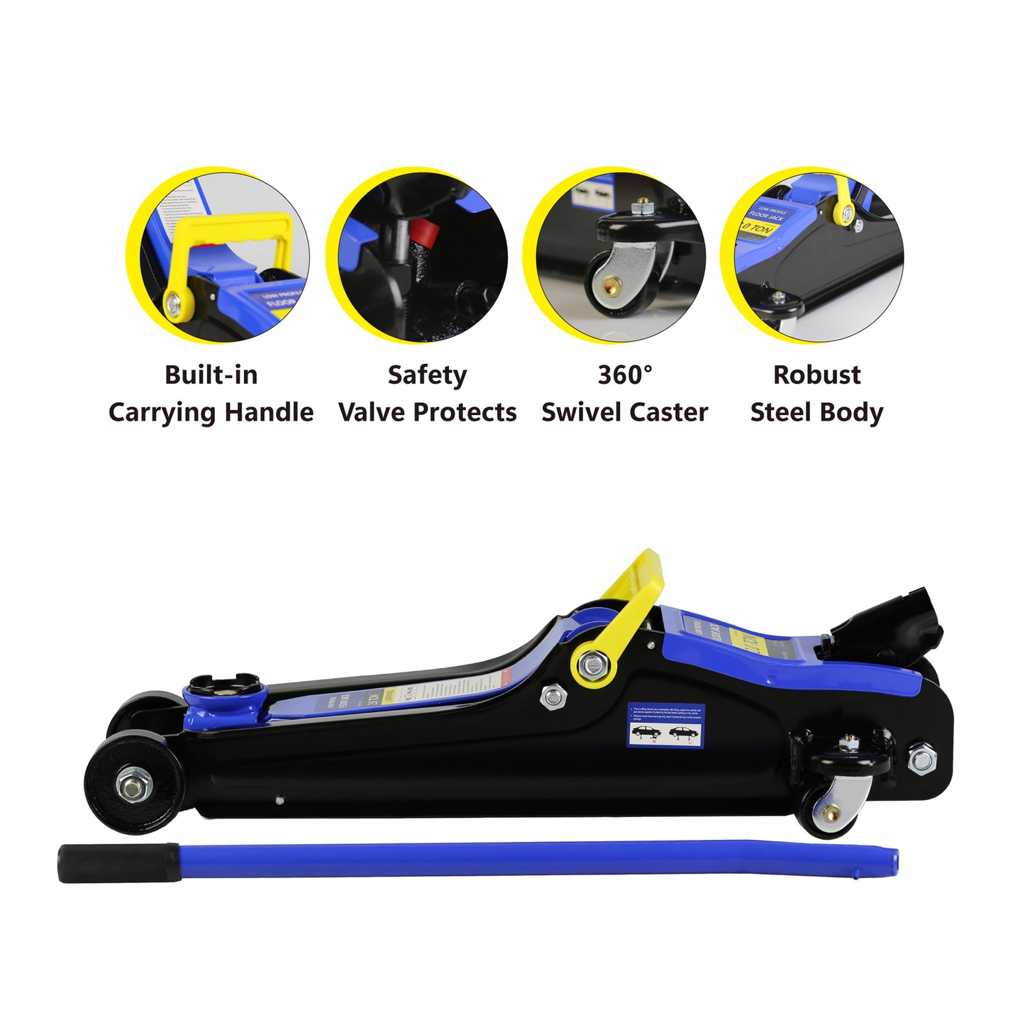 Heavy-duty floor jack, 2-ton low-profile steel floor jack, lifting and rapid lifting pump