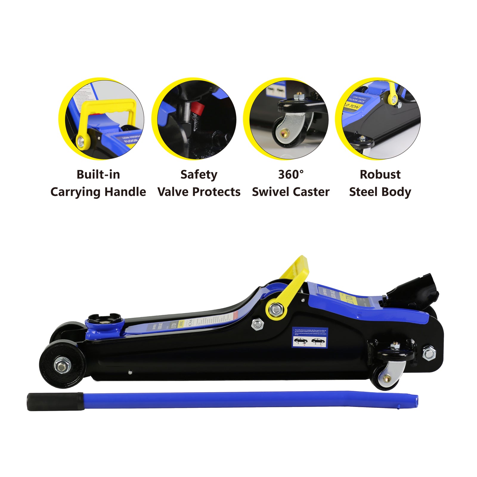 Heavy-duty floor jack, 2-ton low-profile steel floor jack, lifting and rapid lifting pump