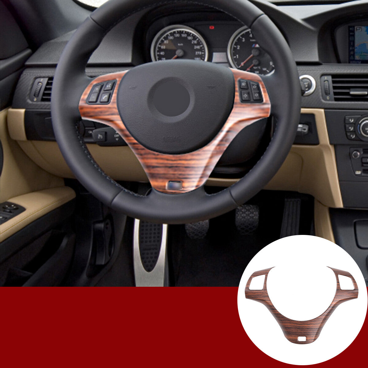 Pine wood trim on the steering wheel is suitable for 2005-2012 3 E90, E92, and E93 models. n