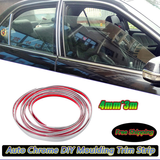 3M 4MM Car SUV Chrome DIY Moulding Trim Strip Grille Window Door Bumper Trim