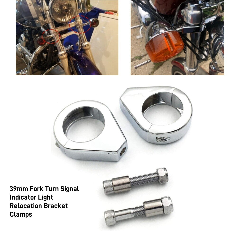 39mm Fork Turn Signal Indicator Light Relocation Bracket Clamps Fits for Harley