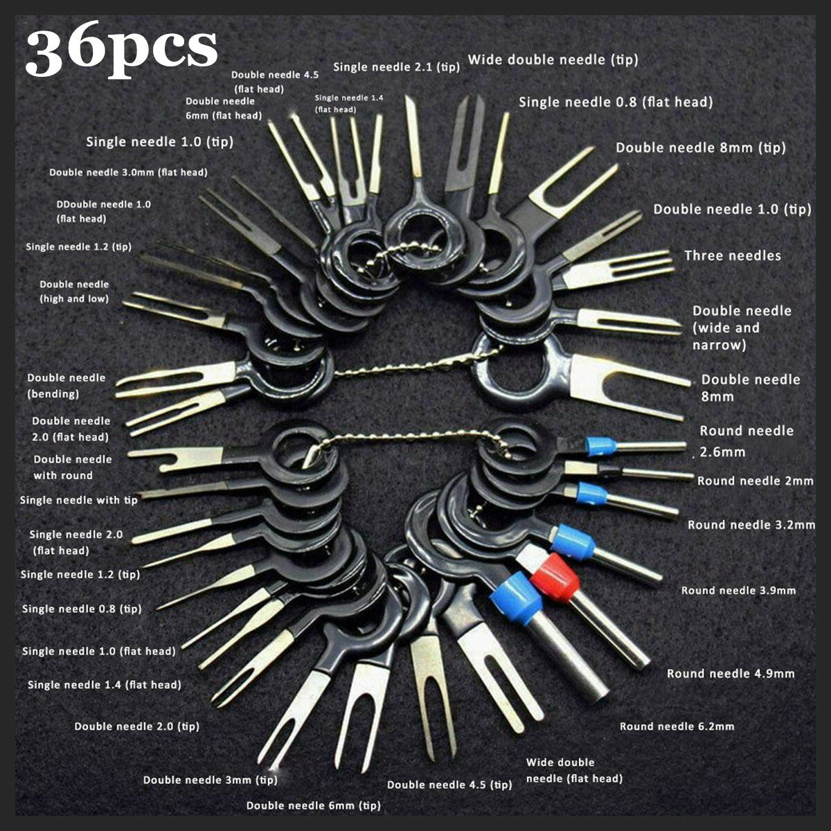 36PC Motorcycle Wire Terminal Removal Tool Plug Connector Puller Extractor Kit