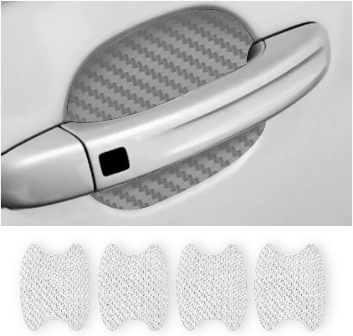 4Pcs Silver Carbon Fiber Car Door Handle Anti-Scratch Protector Film Sticker