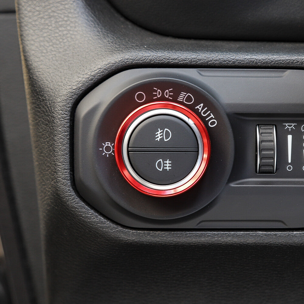 Red Headlight Switch Knob Cover Trim Ring for Jeep for Wrangler JL JT 2018-2024 1PCS