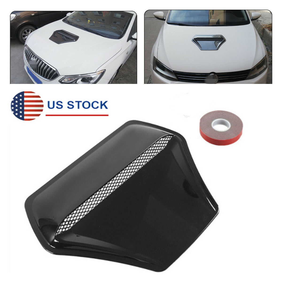 Car Front Air Flow Vent Cover Scoop Vent Bonnet Decoration Cover Gloss Black ABS Q