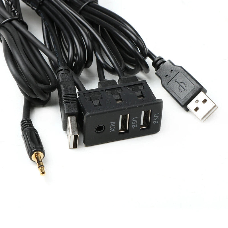 Car Dash Flush Mount Aux Port Panel Dual USB Extension Adapter Cable Embedded